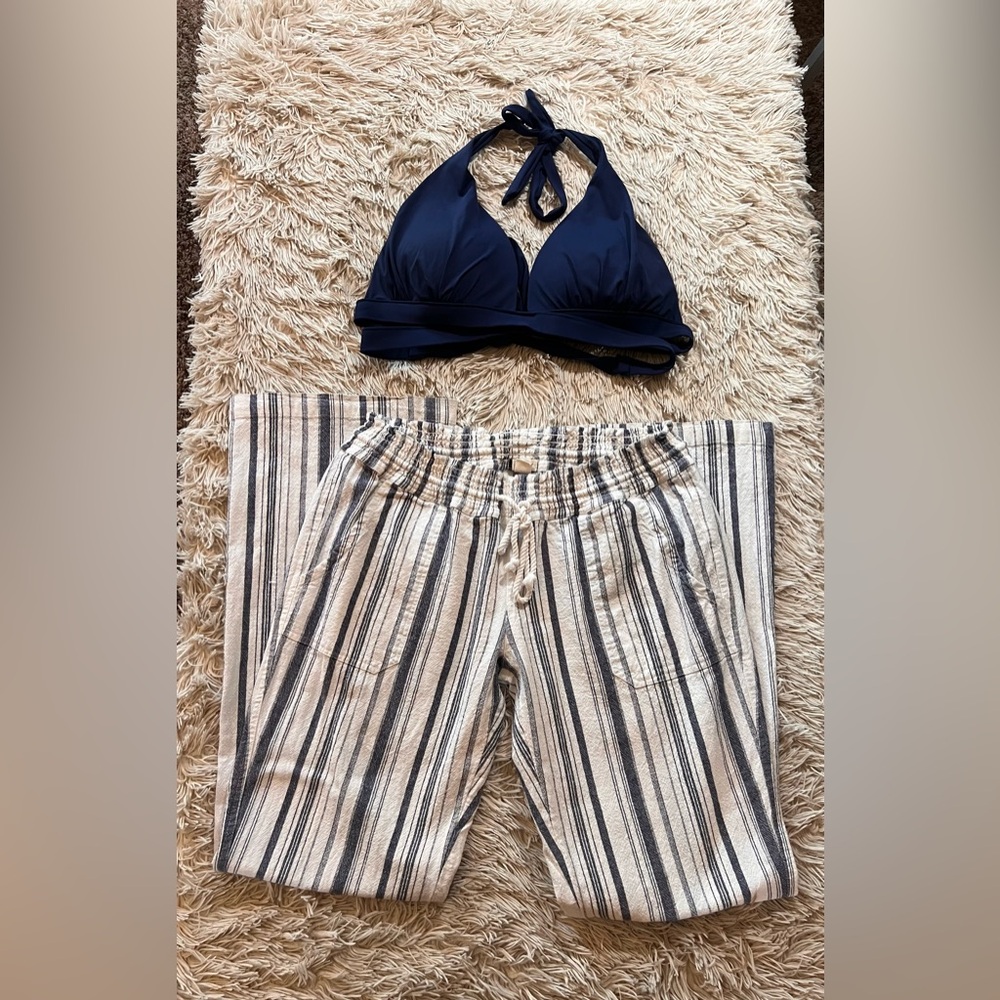 Roxy Blue & White Oceanside Stripe Flare Beach Linen Blend, XL - Picture 14 of 14